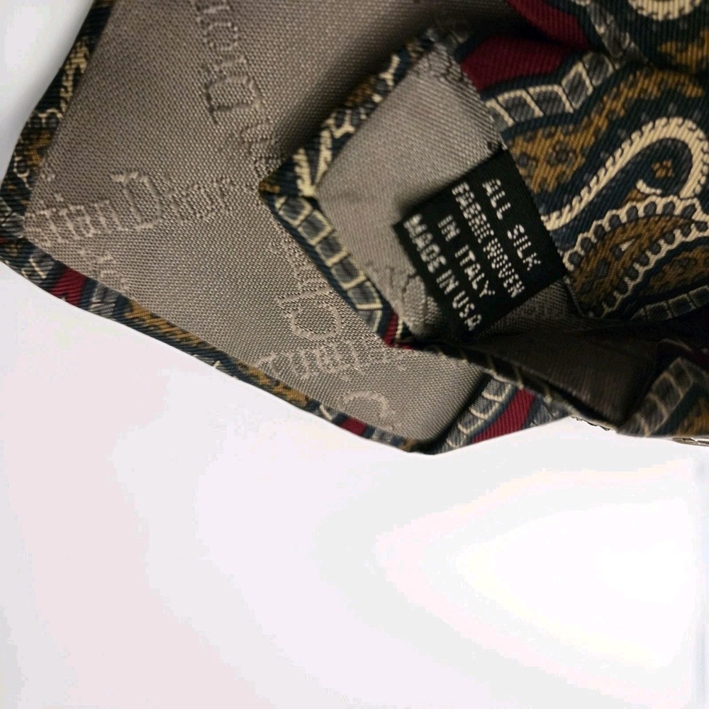 Christian Dior Monsieur Silk Tie Burgundy Paisley Geometric Vintage Men's... - Picture 3 of 5